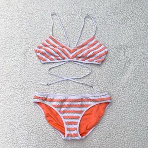Seafolly Coast to Coast Orange White Striped Bikini Set